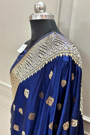 Royal Blue Chagan Patti Katan Silk Banarasi Saree