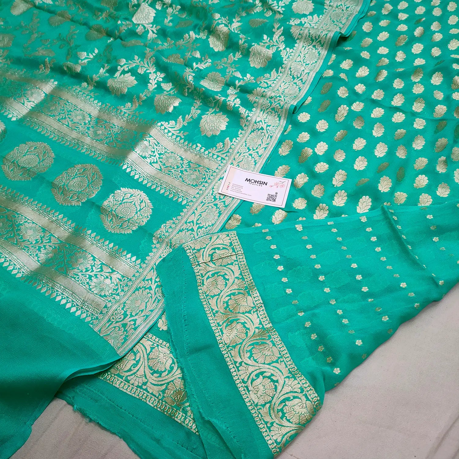 Sea Green Khilti Kalli Georgette Silk Banarasi Suit