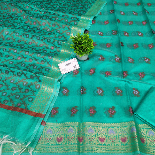 Sea Green Meenakari Resham and Zari Banarasi Silk Suit