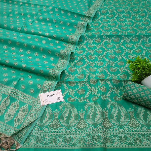 Sea Green Resham Zari Cotton Silk Banarasi Suit