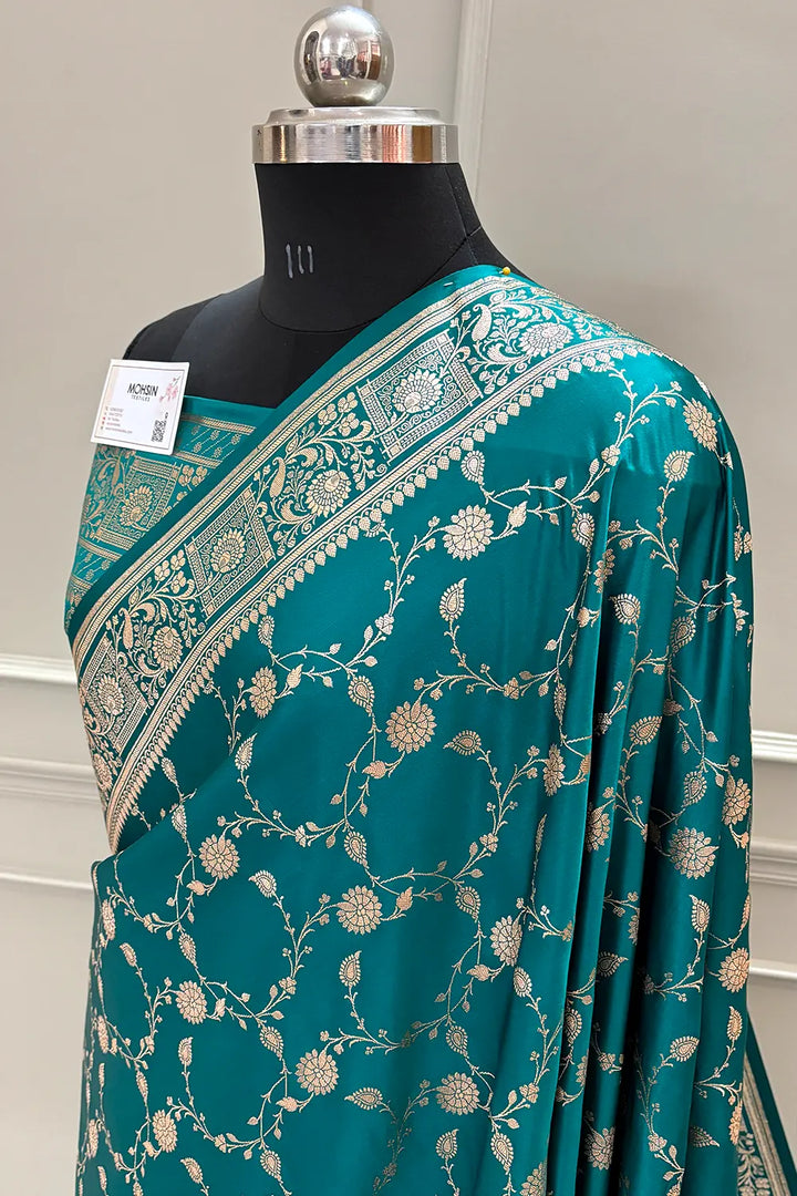 Teal Albeli Jaal Katan Silk Banarasi Saree