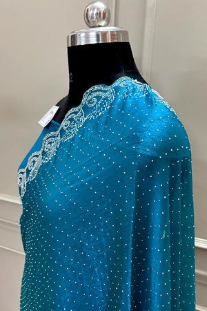 Teal Green Siroski Stone Jimmy Choo Saree