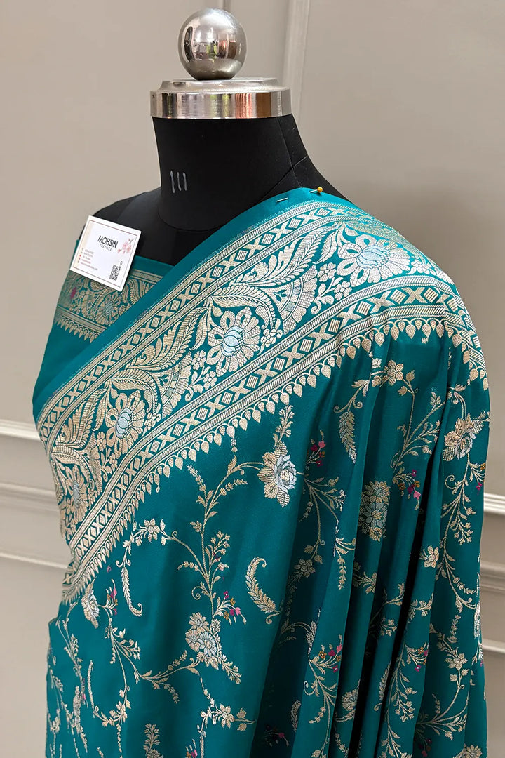 Teal Suhani Jaal Katan Silk Banarasi Saree