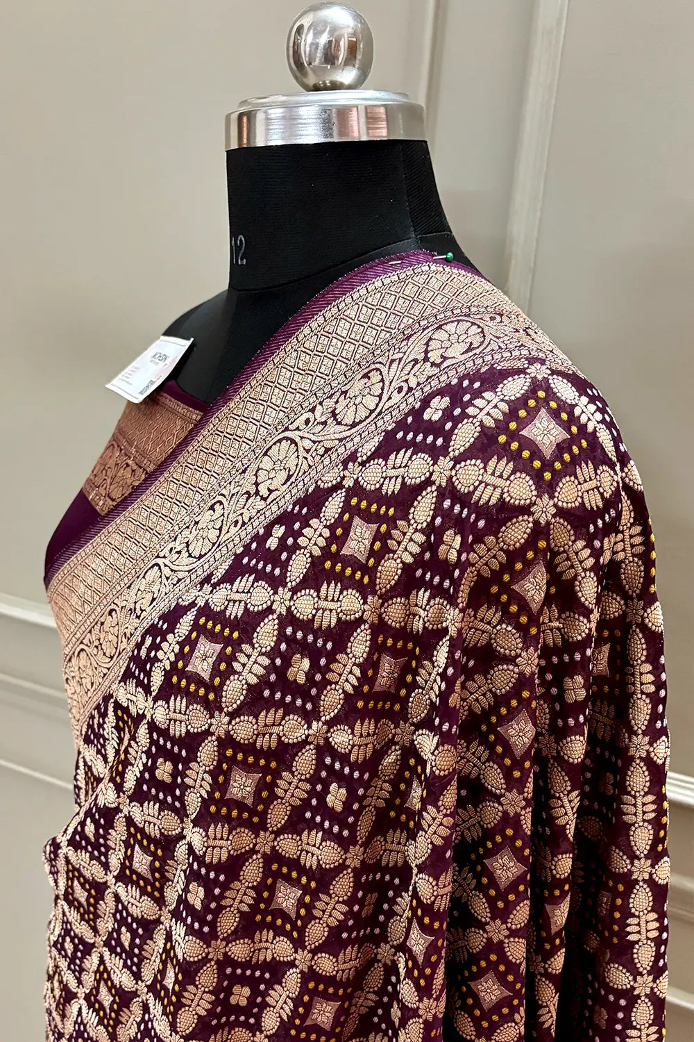 Wine Bandhej Georgette Silk Banarasi Saree