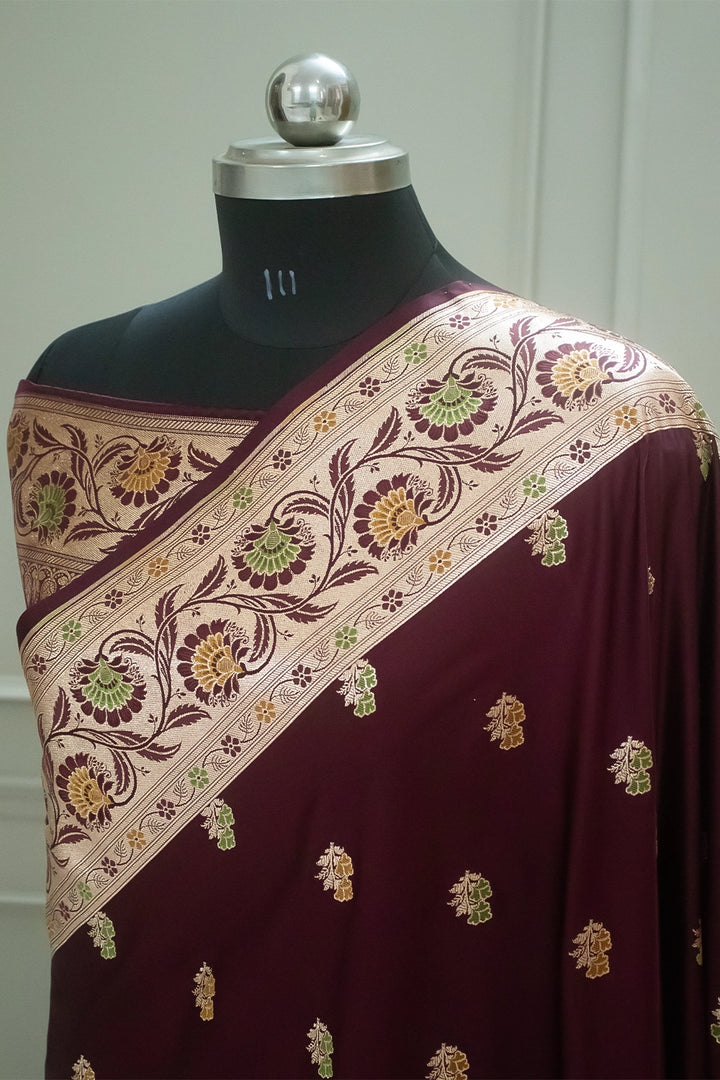 Wine Twins Buti Katan Silk Banarasi Saree