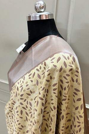 Yellow and Beige Resham Zari Banarasi Silk Saree