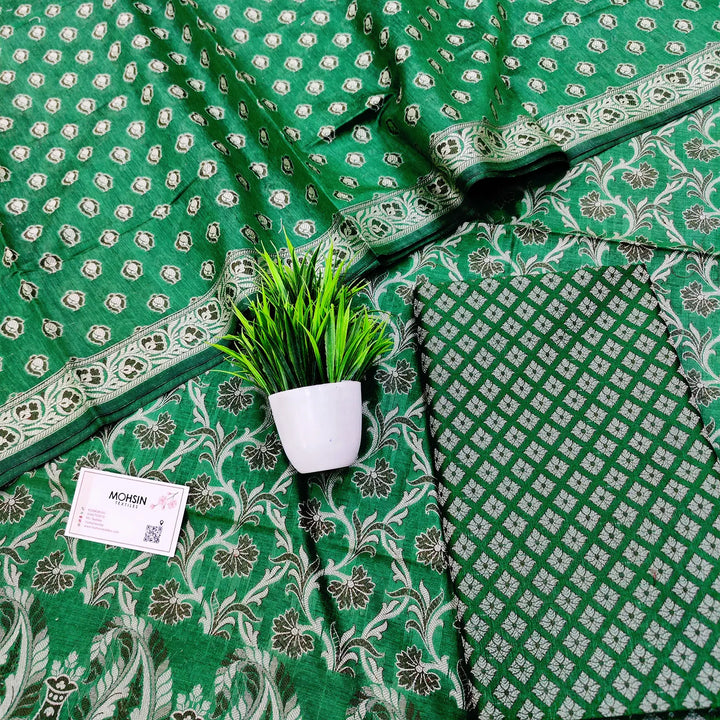 Green Surahi Jaal Cotton Silk Banarasi Suit