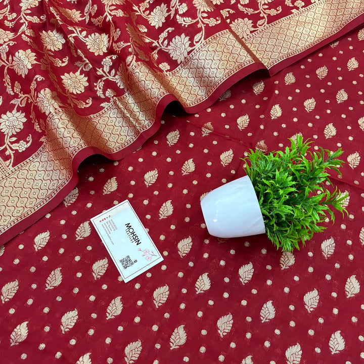 Maroon Kalli Patta Katan Silk Banarasi Suit