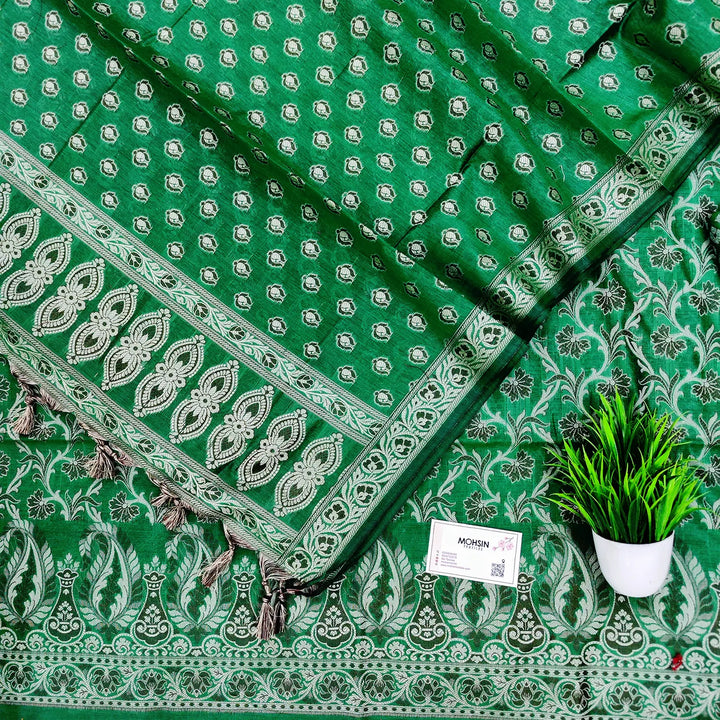 Green Surahi Jaal Cotton Silk Banarasi Suit