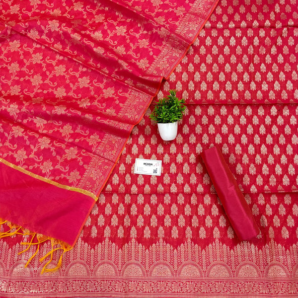 Strawberry Pink Frozen Tree Banarasi Silk Suit