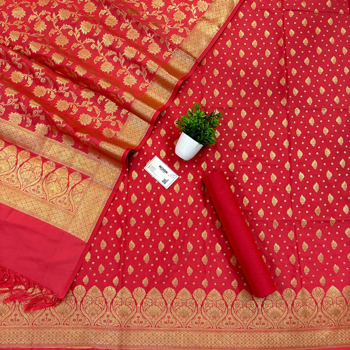 Pinkish Peach Kalli Patta Katan Silk Banarasi Suit