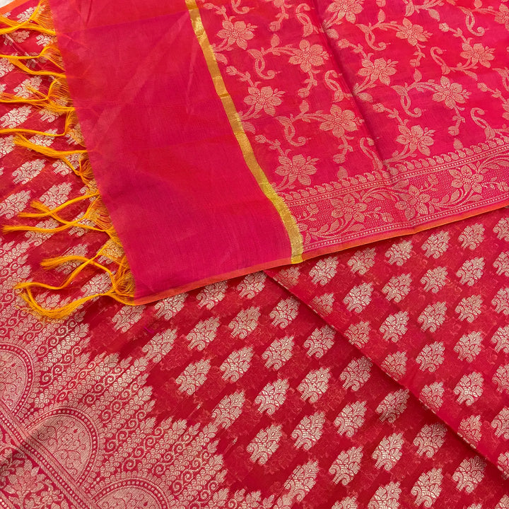 Strawberry Pink Frozen Tree Banarasi Silk Suit