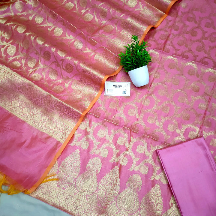 Baby Pink Kalgha Jaal Banarasi Silk Suit