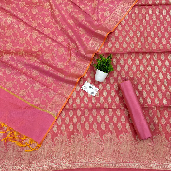 Peach Holika Golden Zari Banarasi Silk Suit