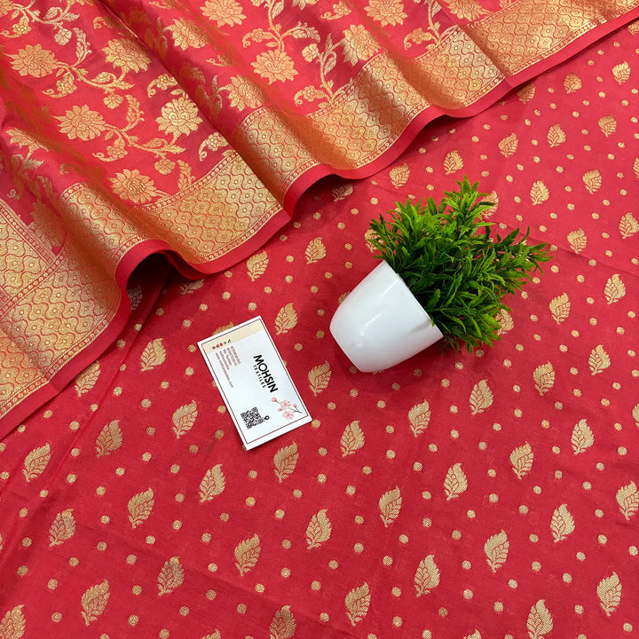 Pinkish Peach Kalli Patta Katan Silk Banarasi Suit