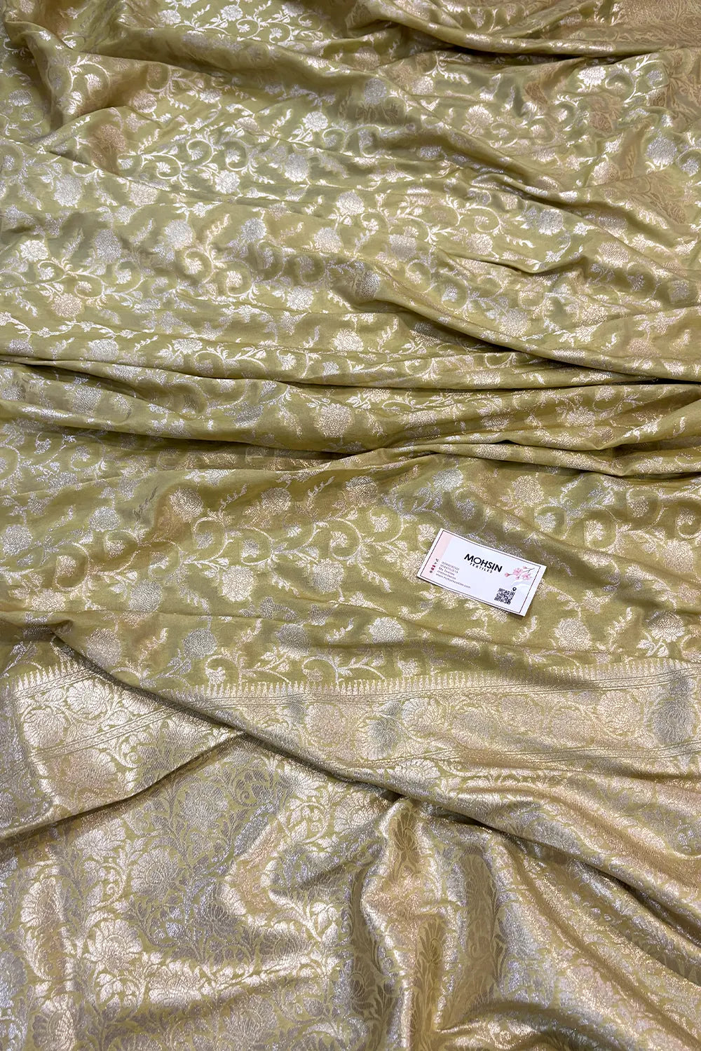 Pista Gulabi Jaal Katan Silk Banarasi Saree