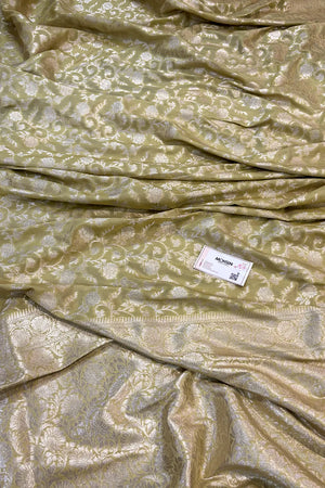 Pista Gulabi Jaal Katan Silk Banarasi Saree