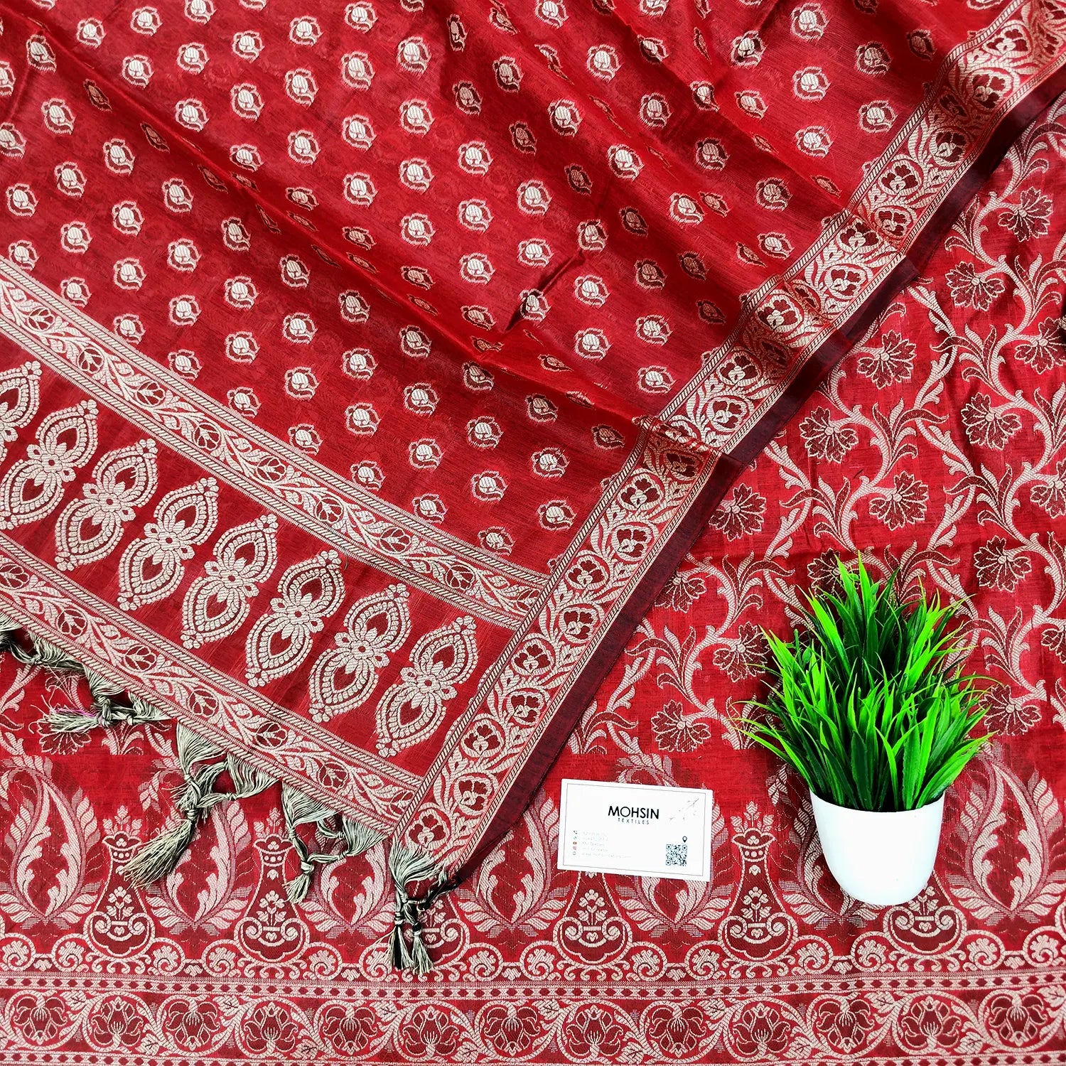 Red Surahi Jaal Cotton Silk Banarasi Suit