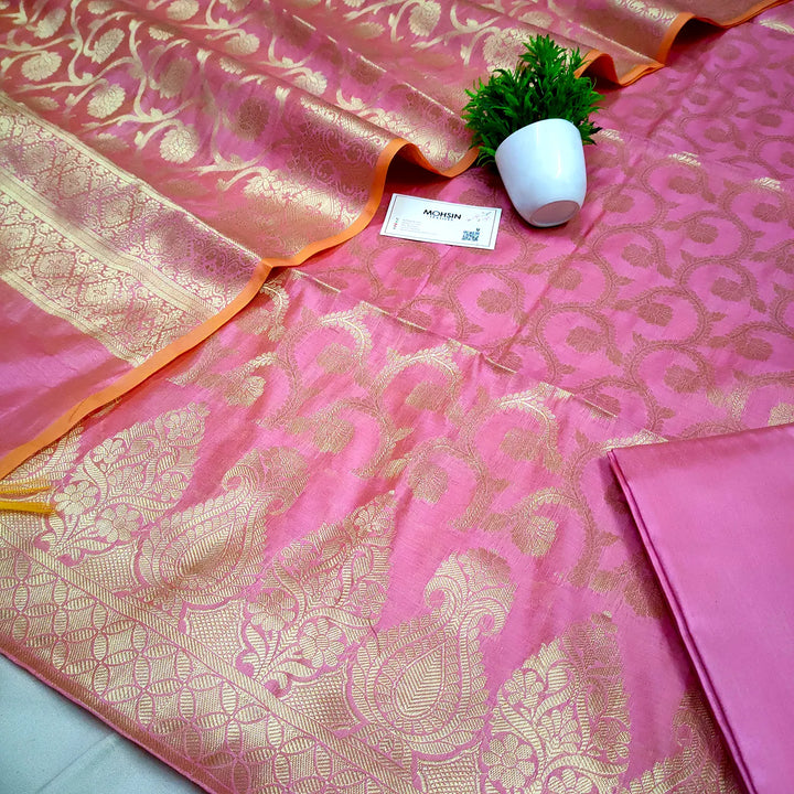 Baby Pink Kalgha Jaal Banarasi Silk Suit