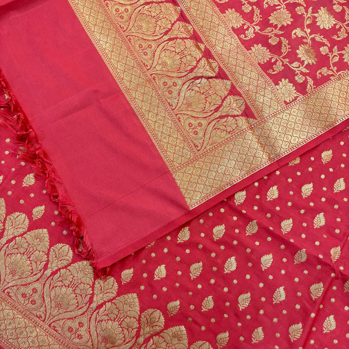 Pinkish Peach Kalli Patta Katan Silk Banarasi Suit