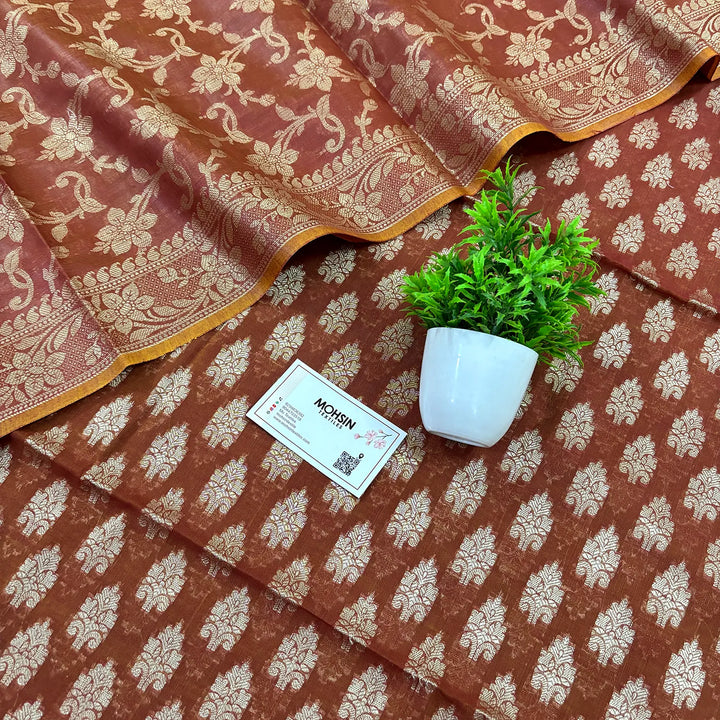 Brown Frozen Tree Banarasi Silk Suit