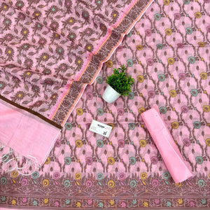 Baby Pink Resham Zari Banarasi Silk Suit