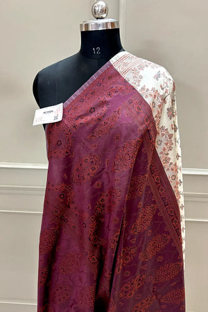 Beige and Wine Resham Silk Banarasi Saree