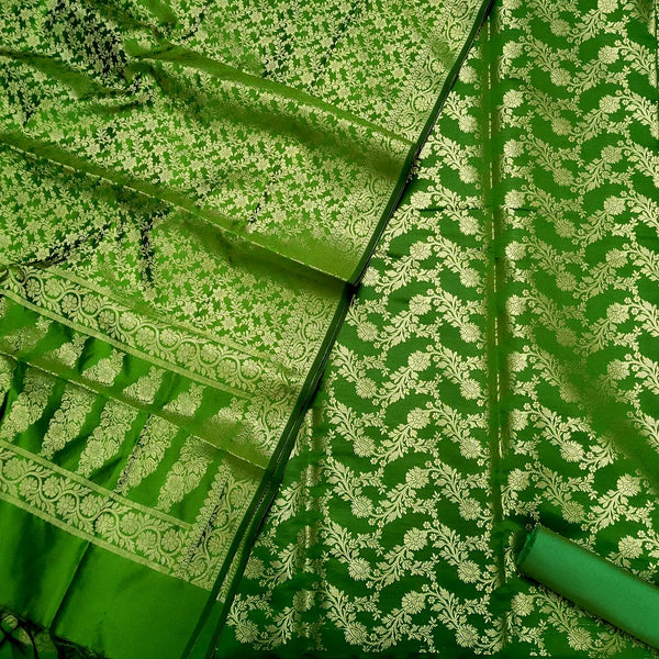 Green Moglai Jaal Satin Silk Banarasi Suit