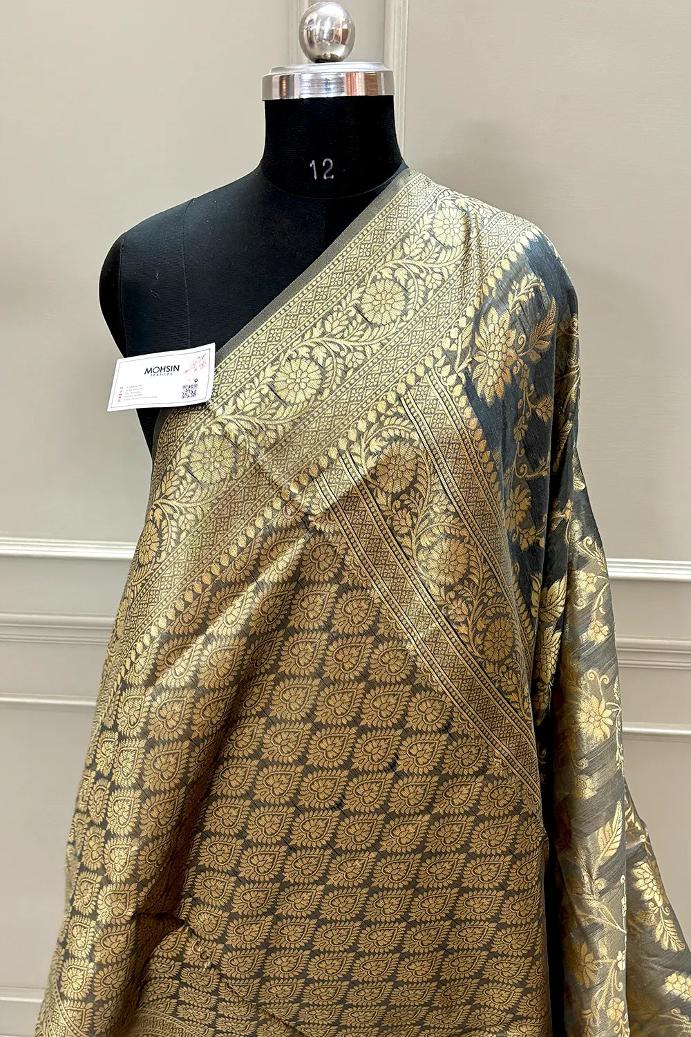 Grey Resham Zari Cotton Silk Banarasi Saree