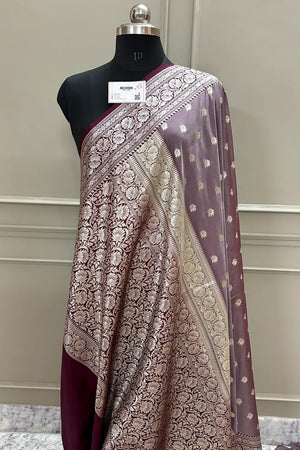 Light Wine and Wine Ghonga Buti Katan Silk Banarasi Saree