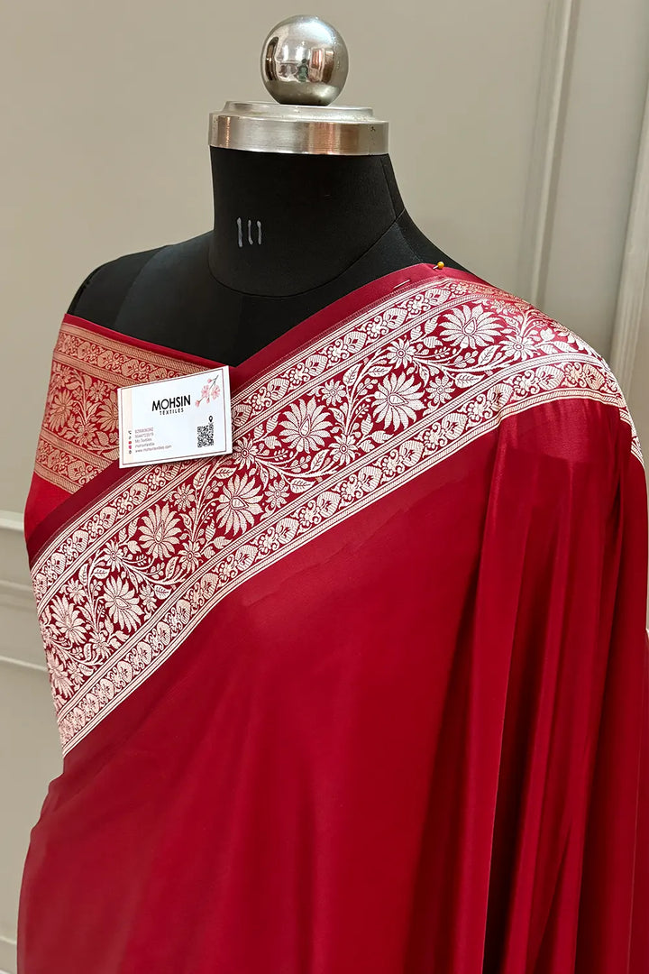 Maroon Khandani Plain Katan Silk Banarasi Saree