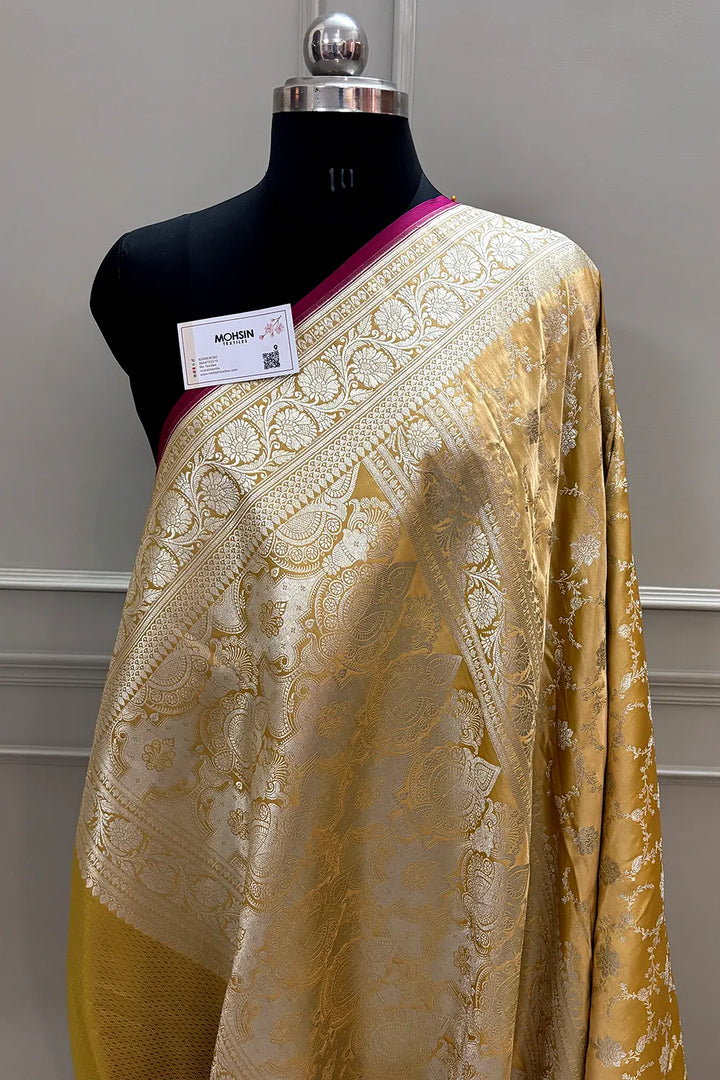 Mustard Vardhman Jaal Katan Silk Banarasi Saree