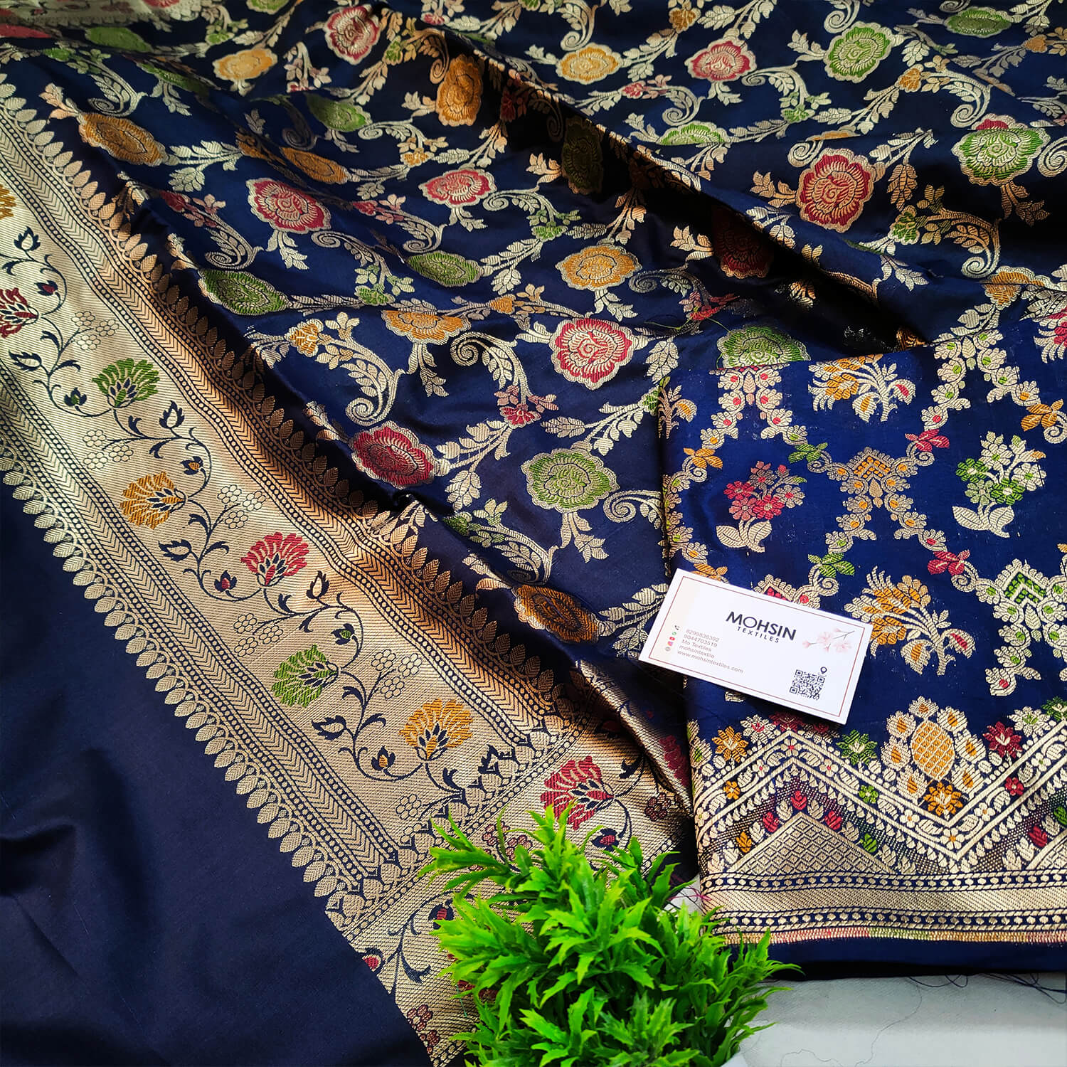 Navy Blue Meenakari Katan Silk Banarasi Suit
