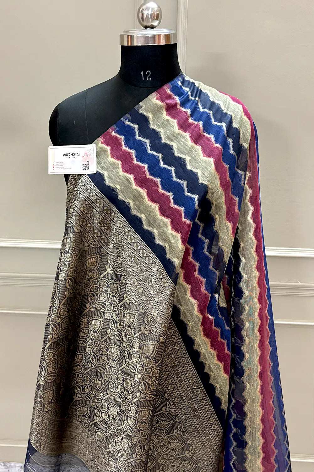 Navy Blue Resham Zari Chanderi Silk Banarasi Saree