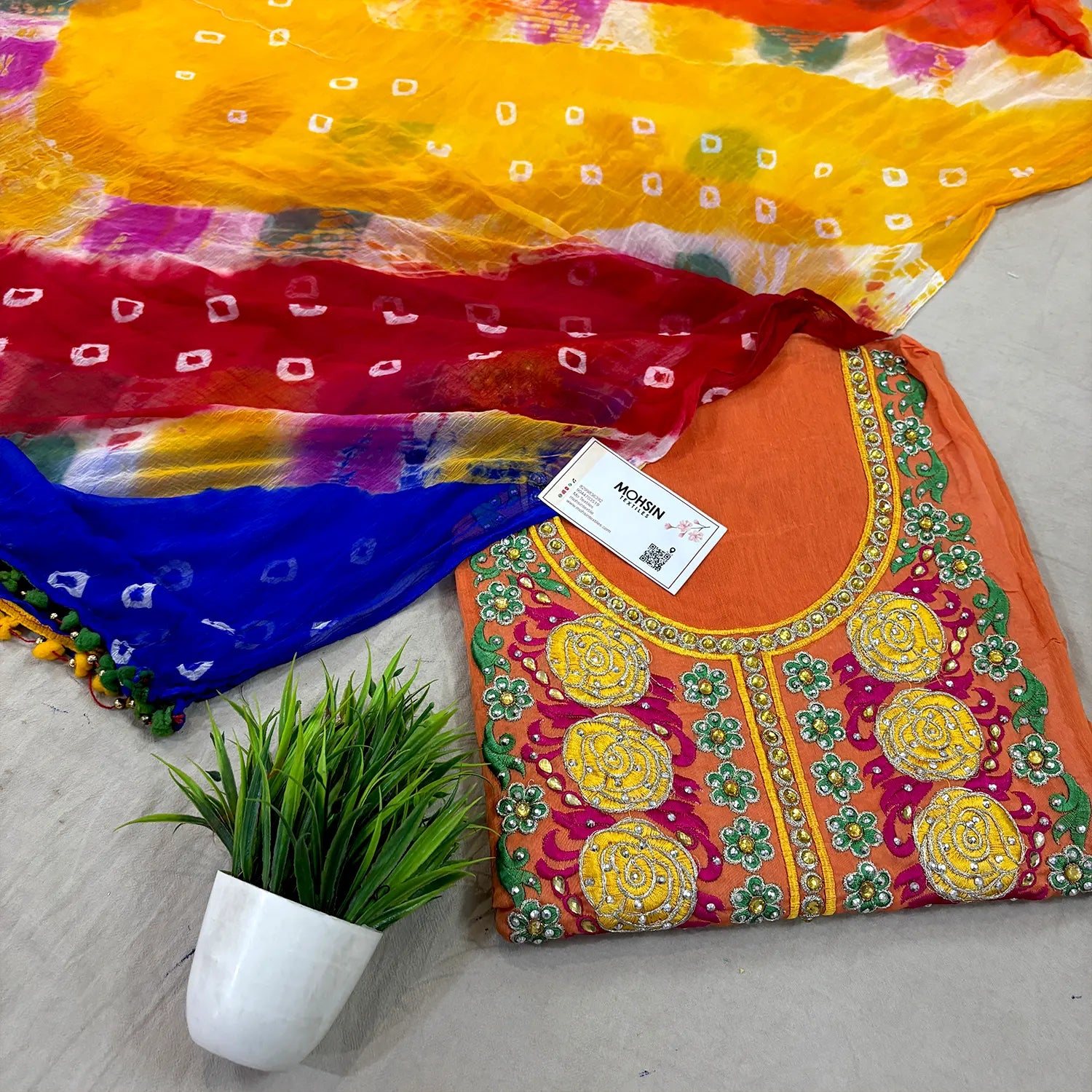 Orange Chikankari Chanderi Silk Salwar Suit