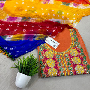 Orange Chikankari Chanderi Silk Salwar Suit