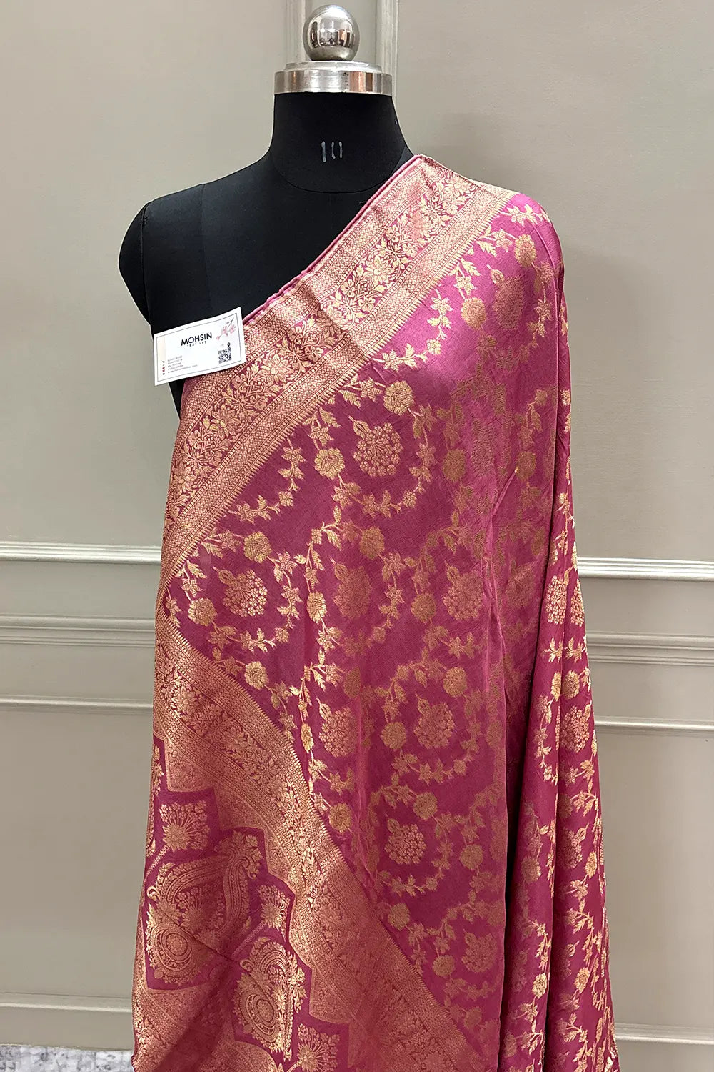 Peach Golden Zari Georgette Silk Banarasi Saree
