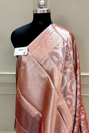 Peach Golden Zari Tissue Silk Banarasi Saree