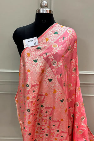 Peach Resham Zari Silky Banarasi Saree