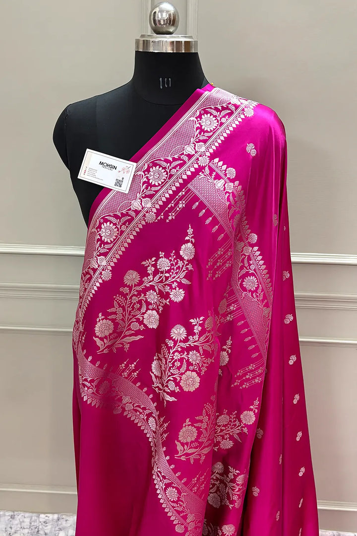 Pink Babri Buti Katan Silk Banarasi Saree