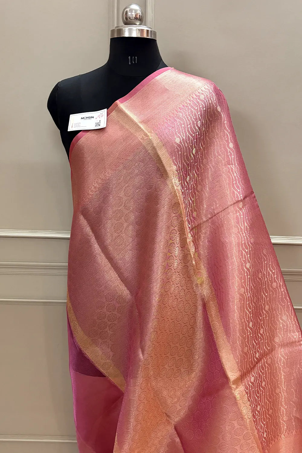 Pink Golden Zari Tissue Silk Banarasi Saree
