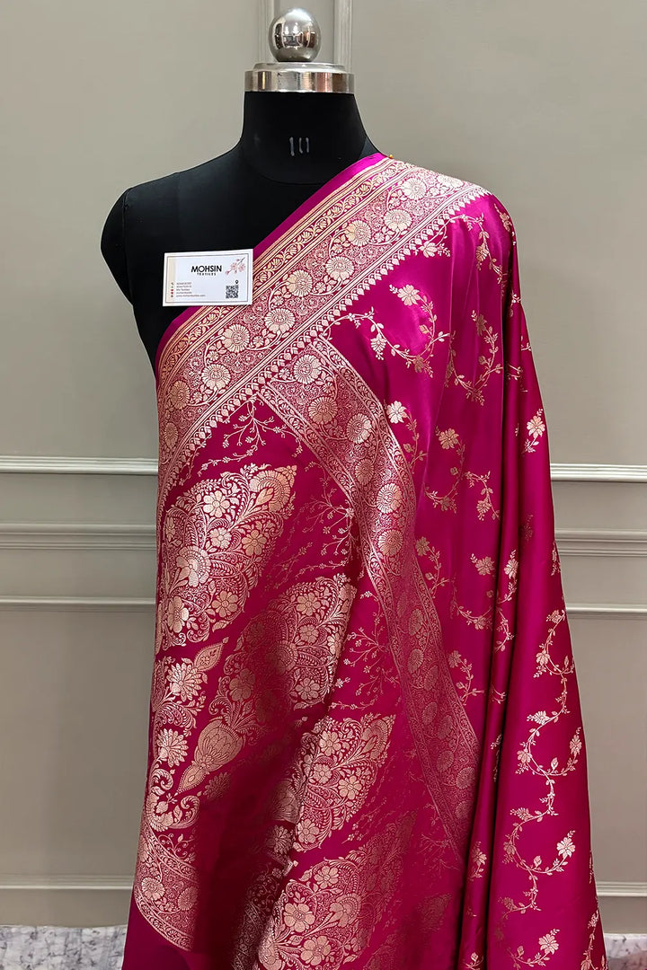 Pink Jhadi Jaal Katan Silk Banarasi Saree