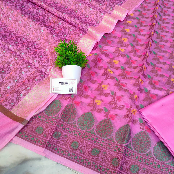 Pink Resham Zari Banarasi Silk Salwar Suit