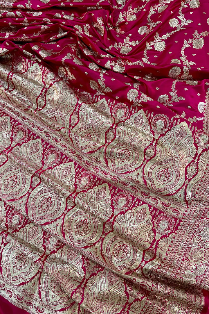 Pink Tirchi Daal Katan Silk Banarasi Saree