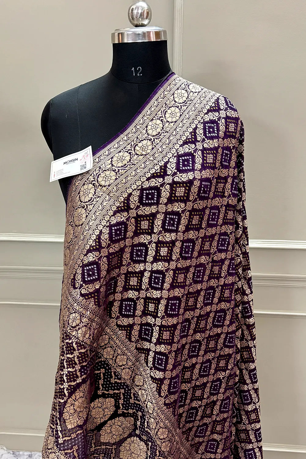 Purple Bandhej Georgette Silk Banarasi Saree