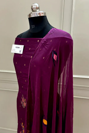 Purple Golden Zari Dola Silk Salwar Suit