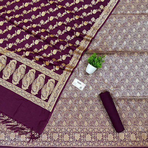 Purple Golden Zari Katan Silk Banarasi Suit