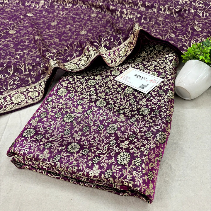 Purple Golden Zari Kimkhab Silk Banarasi Gharara