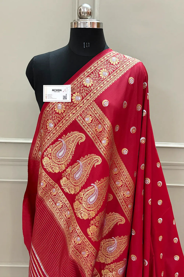 Red Chand Tara Katan Silk Banarasi Saree