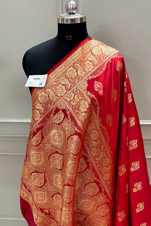 Red Golden Zari Katan Silk Banarasi Saree